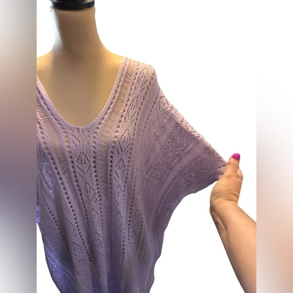 Women’s Crochet Purple Cover Up Shirt Top Temu Size 5XL = 22 US Knit Beach Boho - Picture 3 of 10